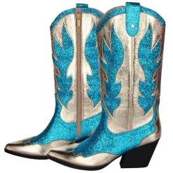 Luxe Cowboy Laarzen Goud/Turquoise Glitter -Griezel Kostuums Winkel pwhlaars turq 3gr