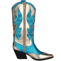 Luxe Cowboy Laarzen Goud/Turquoise Glitter -Griezel Kostuums Winkel pwhlaars turq gr
